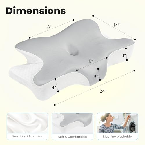 CareFoam Memory Foam Butterfly Orthopedic Pillow with Arm Rest & Dual Height | Neck Head & Shoulder Support Effective for Sleep Disorders, Insomnia, Snoring & sleep Apnea | White & Grey Jacquard Cover - Image 5