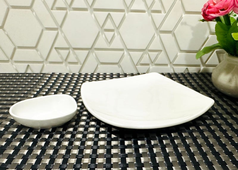 ALTAICA Porcelain Sandwich Platter with Dip Bowl, Tray, for Serving Sandwich, Heavy Quality Ceramic Serving Platters Perfect for Modern Kitchen - Image 1