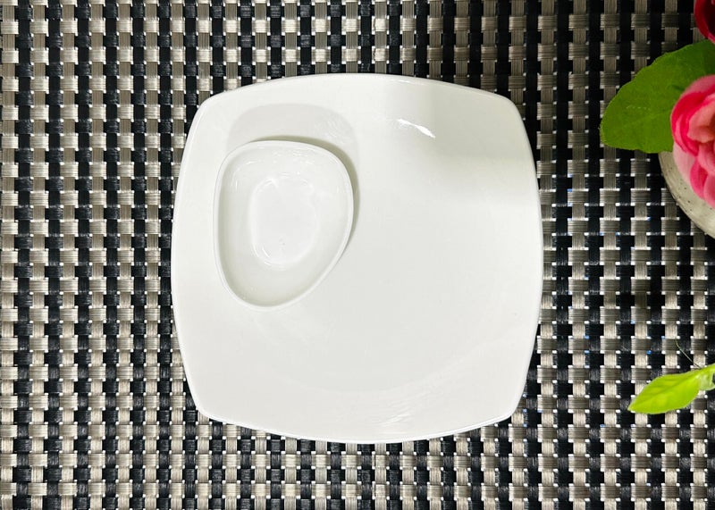 ALTAICA Porcelain Sandwich Platter with Dip Bowl, Tray, for Serving Sandwich, Heavy Quality Ceramic Serving Platters Perfect for Modern Kitchen - Image 3