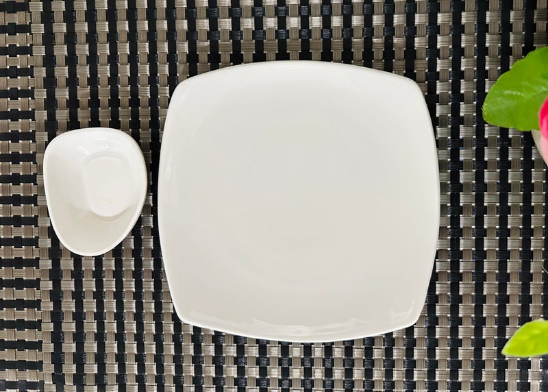 ALTAICA Porcelain Sandwich Platter with Dip Bowl, Tray, for Serving Sandwich, Heavy Quality Ceramic Serving Platters Perfect for Modern Kitchen - Image 2