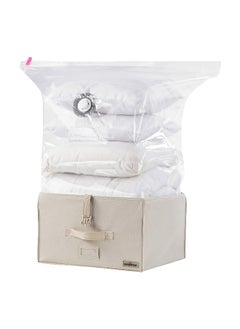 COMPACTOR Rigid Space Saving Zipper Closure Stackable Vacuum Storage Box Beige and Clear 100 L RAN7116  - Image 1