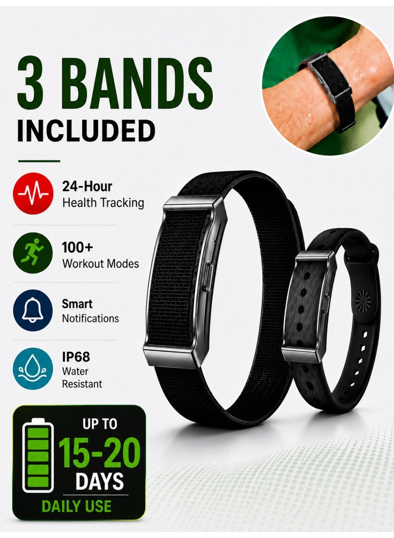 RUKYU Fitness Tracker Smart Bracelet with 3 Replaceable Straps, 24H Heart Rate & HRV Monitoring, AI Wellness Insights, 100+ Sports Modes, 40-Day Battery Life, IP68 Waterproof Activity Tracker for Men & Women - Image 1