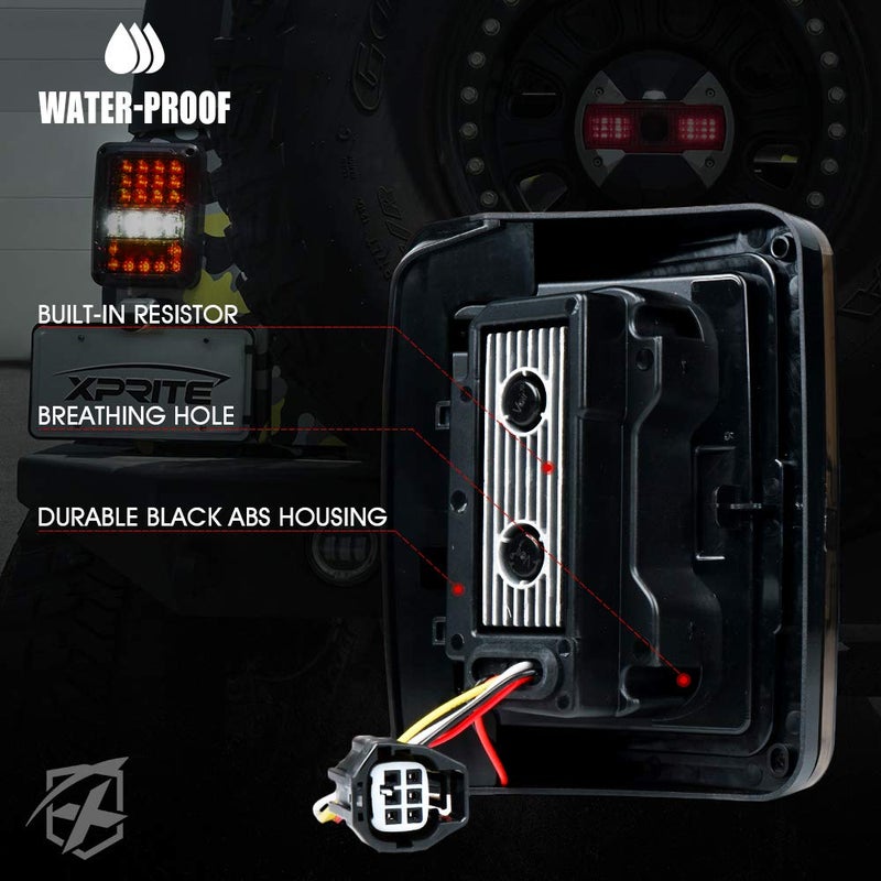 Xprite 4D Smoked LED Tail Lights Compatible with 2007-2018 Jeep Wrangler JK JKU, Plug & Play Rear Taillights w/Built-in Resistors, Parking, Brake, Turn Signal & Reverse Lights, DOT Approved - Image 5