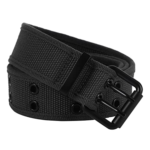 moonsix Canvas Web Belts for Men,Solid Color Casual Double Hole Grommet Belt,Black - Image 2