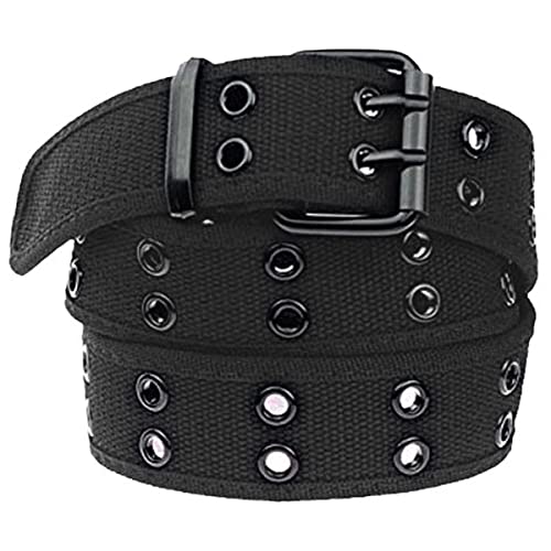 moonsix Canvas Web Belts for Men,Solid Color Casual Double Hole Grommet Belt,Black - Image 1