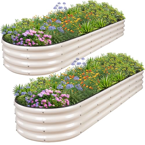 1MORE Galvanized Raised Garden Bed- Planter Garden Boxes Outdoor, Raised Beds for Gardening,Metal Garden Bed Kit for Vegetables Flower, Planter Raised Beds.8x2x1ft White-2pcs - Image 1