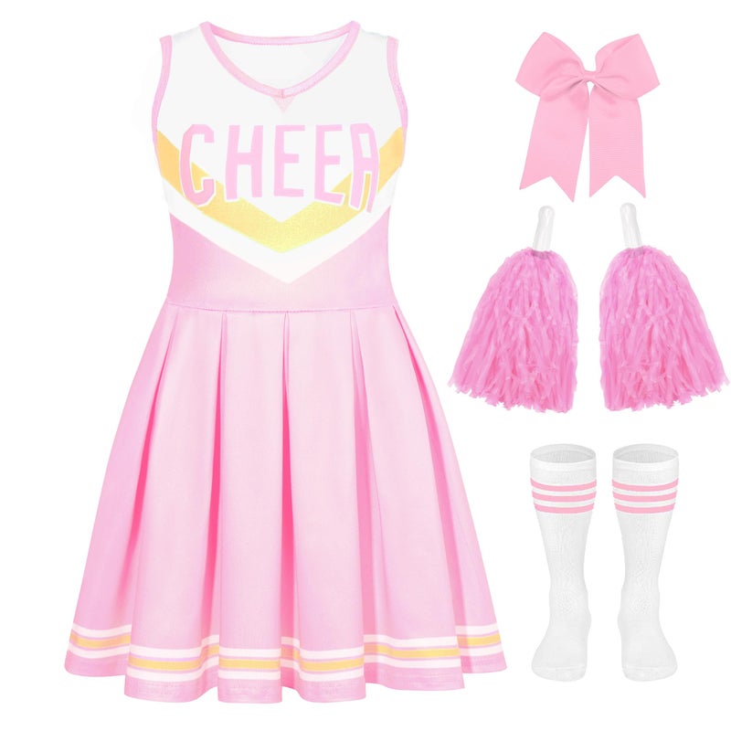 CIFITERY Cheerleading Outfit for Girls Pink Cheerleader Costume for Kids Cheerleader Dress for Toddlers Halloween Gifts - Image 3