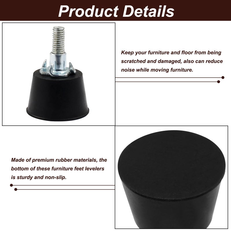 Litoexpe 1.2 Inch M6 Thread Adjustable Furniture Leveling Feet Screw In Threaded 4Pcs, Table Chair Levelers Feet Glides For Chairs Tables Cabinet Sofa Furniture - Image 3