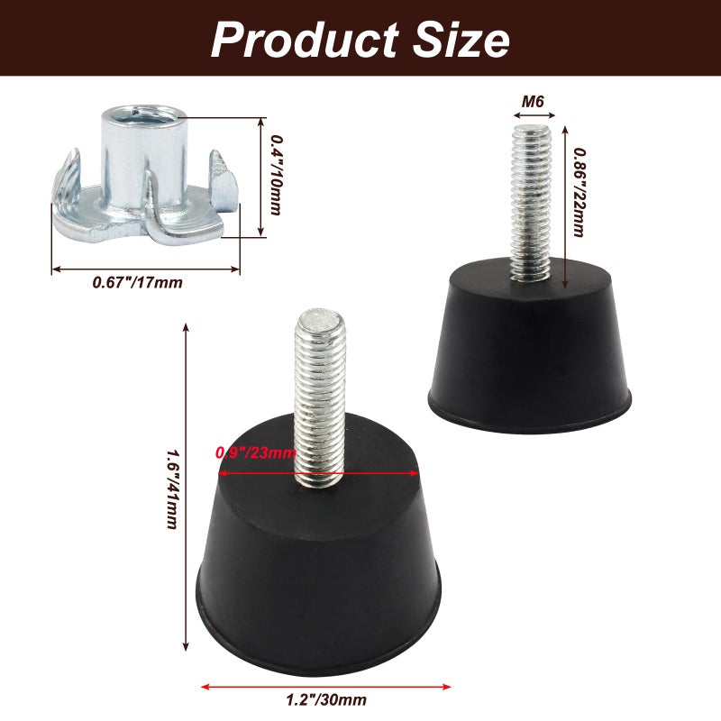 Litoexpe 1.2 Inch M6 Thread Adjustable Furniture Leveling Feet Screw In Threaded 4Pcs, Table Chair Levelers Feet Glides For Chairs Tables Cabinet Sofa Furniture - Image 2