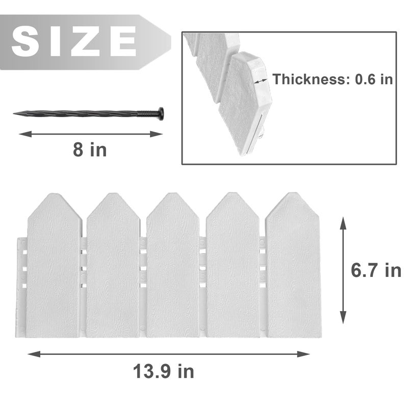 ARRYNTHEON Landscape Edging Kit 6.7 in Tall Decorative Double-Sided Wood-Look Fence Garden Border, Flower Bed Edging with 30 Anchoring Spikes, 13.9 Foot Kit (White) - Image 2