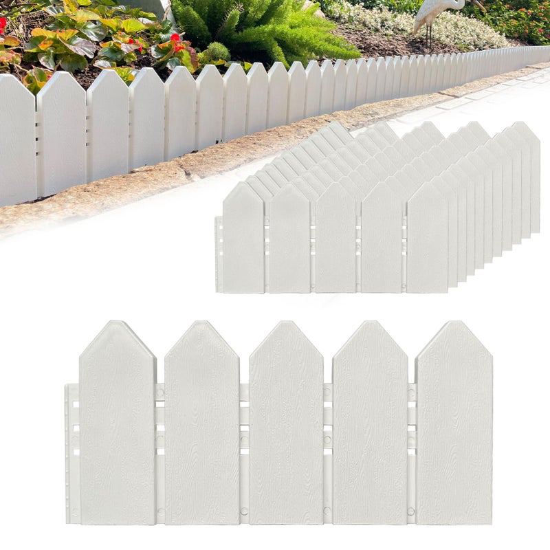 ARRYNTHEON Landscape Edging Kit 6.7 in Tall Decorative Double-Sided Wood-Look Fence Garden Border, Flower Bed Edging with 30 Anchoring Spikes, 13.9 Foot Kit (White) - Image 1
