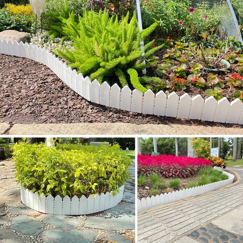 ARRYNTHEON Landscape Edging Kit 6.7 in Tall Decorative Double-Sided Wood-Look Fence Garden Border, Flower Bed Edging with 30 Anchoring Spikes, 13.9 Foot Kit (White) - Image 5
