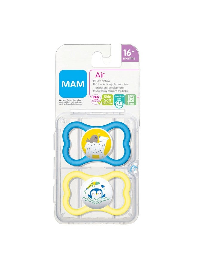 MAM Air Baby Pacifier, for Sensitive Skin, Sterilizer Case, 2 Pack, 16+ Months, Boy - Image 1