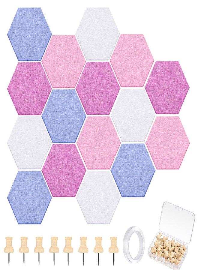 Mindsoft 16 Pcs Hexagon Cork Board for Walls with 50 Wooden Push Pins 6.7 x 5.9 in Felt DIY Tiles Notice Self Adhesive Hanging Bulletin Board for Home Photo Office Memo Note (Pink) - Image 1