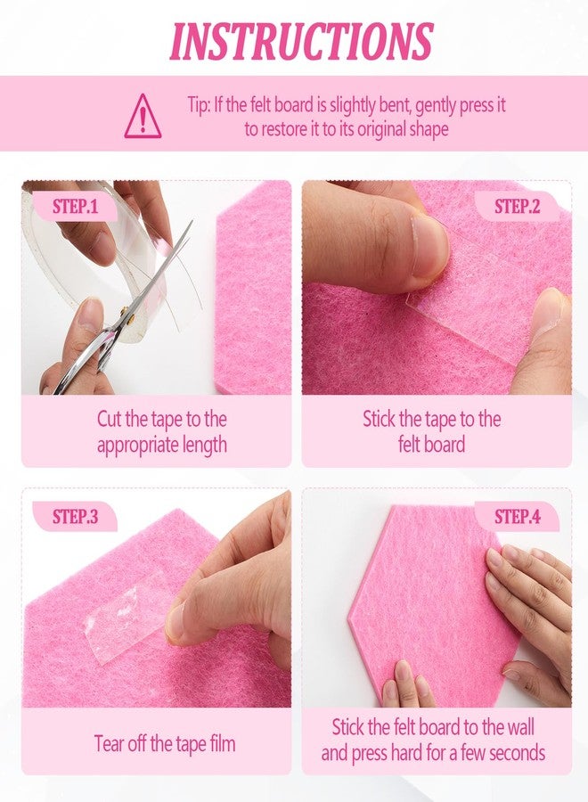 Mindsoft 16 Pcs Hexagon Cork Board for Walls with 50 Wooden Push Pins 6.7 x 5.9 in Felt DIY Tiles Notice Self Adhesive Hanging Bulletin Board for Home Photo Office Memo Note (Pink) - Image 4
