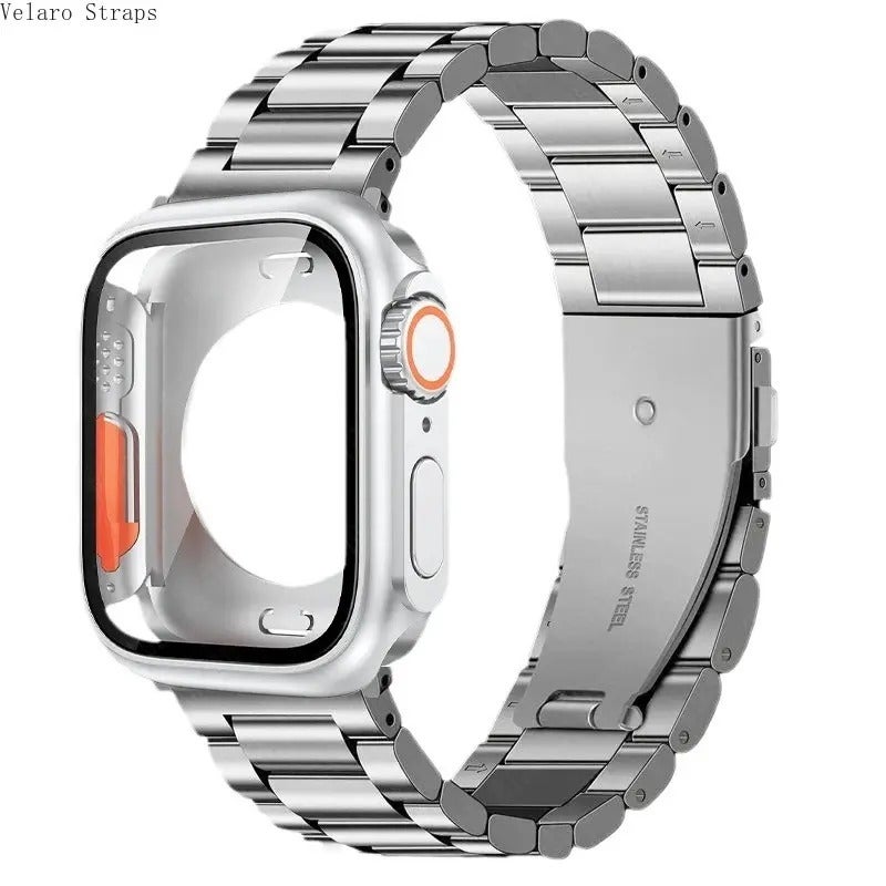 3-Bead Stainless Steel Band with PC Full Coverage Case Set for Apple Watch, 2-in-1 Protective Strap for Series 1–11/Ultra/SE (38–49mm) - Image 4