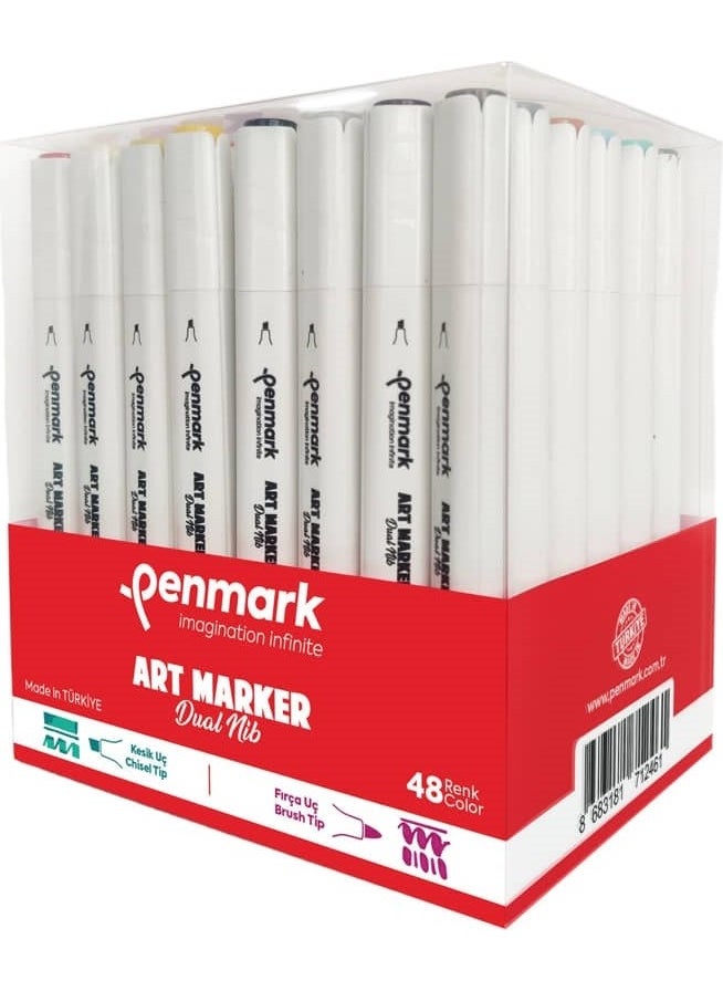 PENMARK Art Marker Dual Nib Brush Tip + Chisel Tip 48 Color Set (Domestic Production)  - Image 1