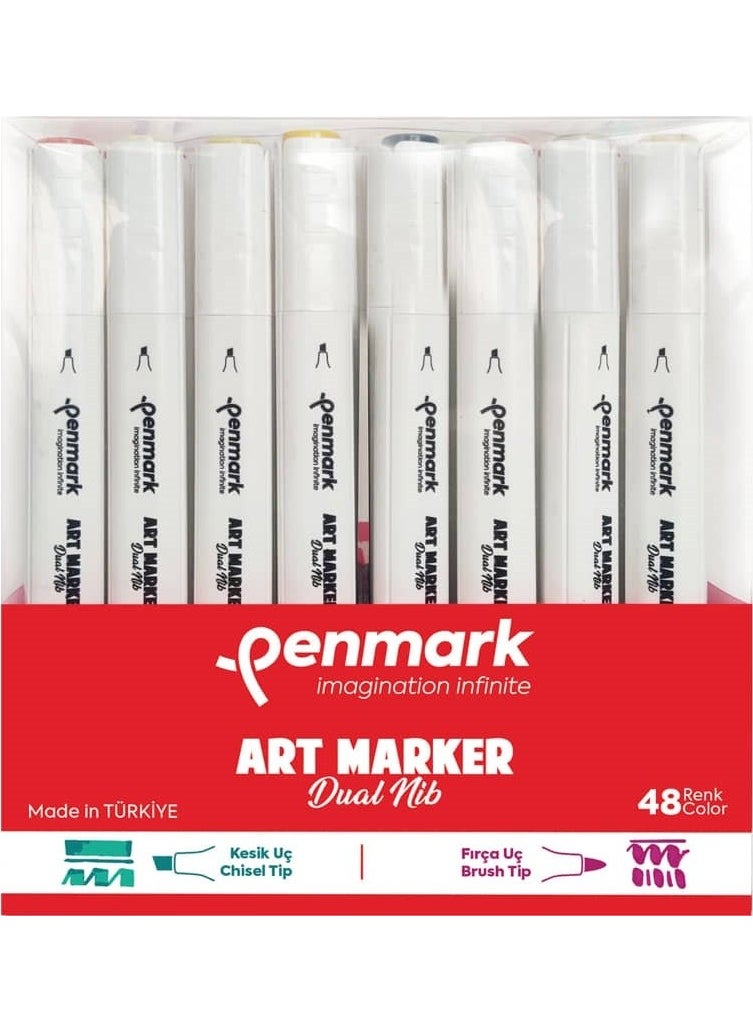 PENMARK Art Marker Dual Nib Brush Tip + Chisel Tip 48 Color Set (Domestic Production)  - Image 3