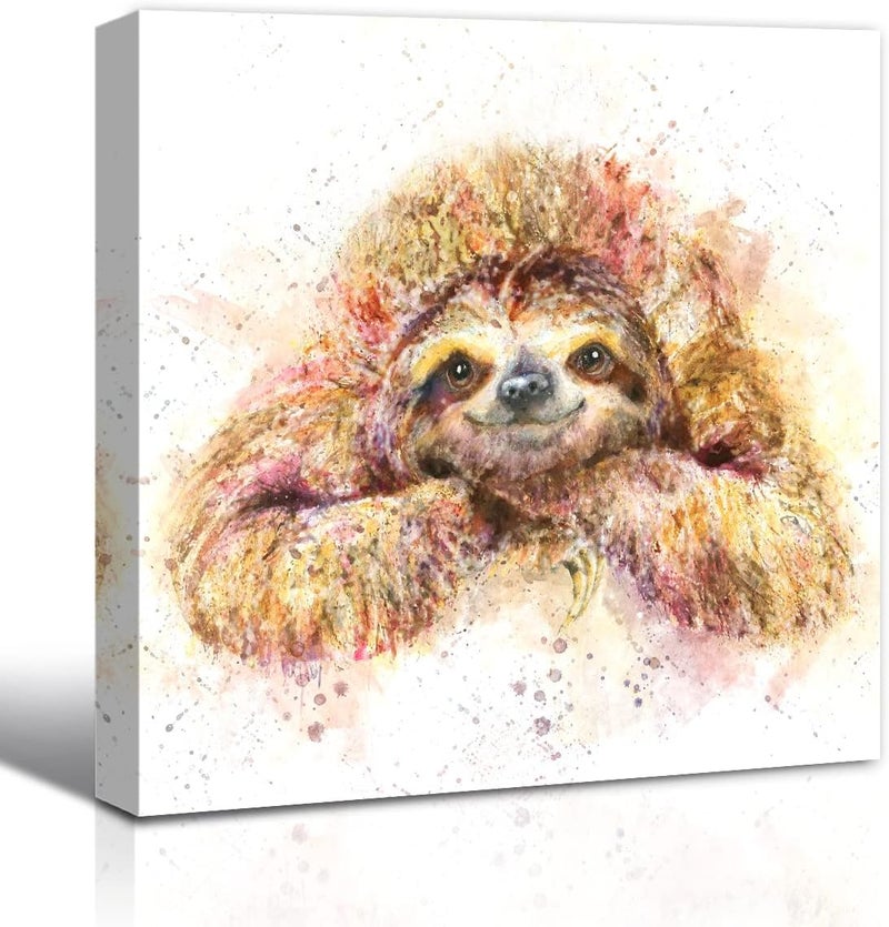 C8BUSIS Sloth Wall Decor for Kids Room, Watercolor Sloth Canvas Prints Art Modern Colorful Splash-Ink Artwork Decor for Bathroom Living room Hotel Bedroom Home Walls Decoration, 12"x12"x 1Pcs - Image 1