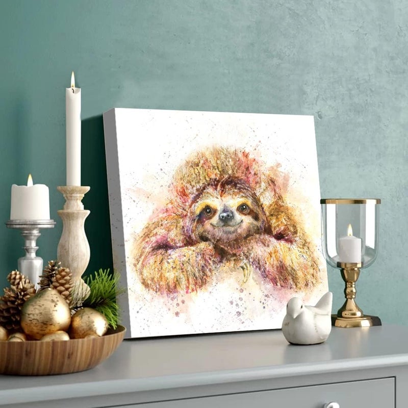 C8BUSIS Sloth Wall Decor for Kids Room, Watercolor Sloth Canvas Prints Art Modern Colorful Splash-Ink Artwork Decor for Bathroom Living room Hotel Bedroom Home Walls Decoration, 12"x12"x 1Pcs - Image 4
