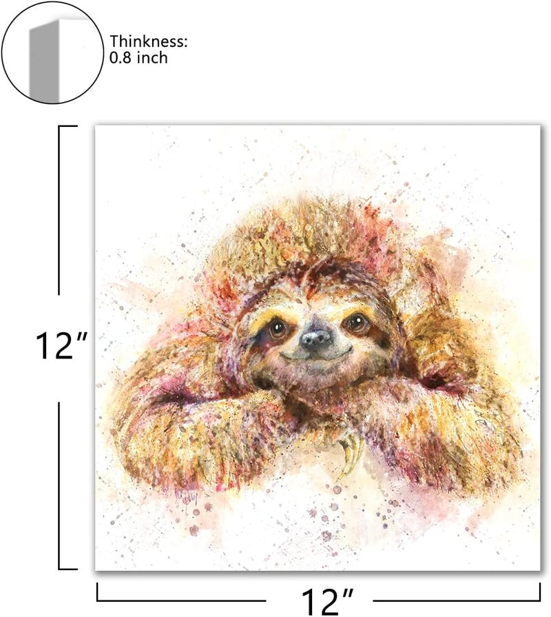 C8BUSIS Sloth Wall Decor for Kids Room, Watercolor Sloth Canvas Prints Art Modern Colorful Splash-Ink Artwork Decor for Bathroom Living room Hotel Bedroom Home Walls Decoration, 12"x12"x 1Pcs - Image 2