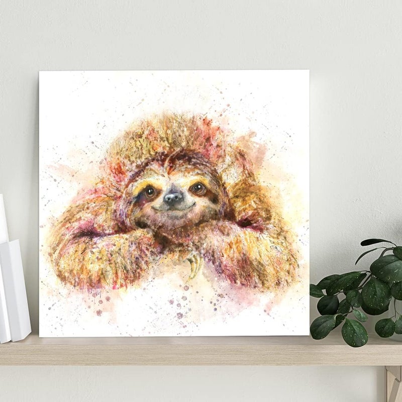 C8BUSIS Sloth Wall Decor for Kids Room, Watercolor Sloth Canvas Prints Art Modern Colorful Splash-Ink Artwork Decor for Bathroom Living room Hotel Bedroom Home Walls Decoration, 12"x12"x 1Pcs - Image 3