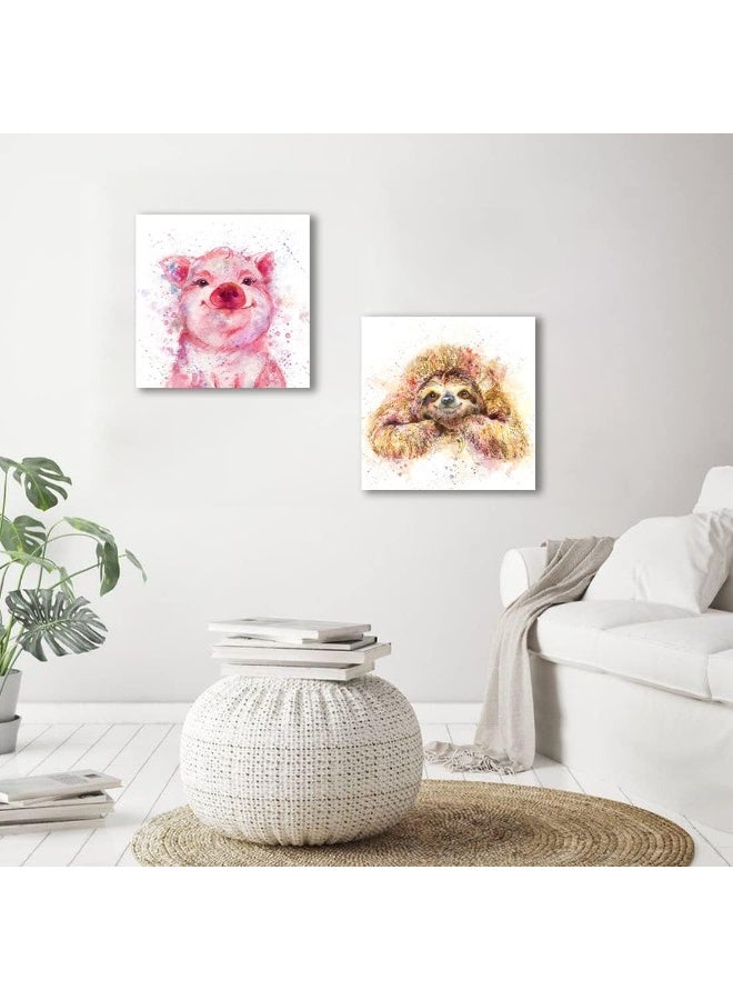 C8BUSIS Sloth Wall Decor for Kids Room, Watercolor Sloth Canvas Prints Art Modern Colorful Splash-Ink Artwork Decor for Bathroom Living room Hotel Bedroom Home Walls Decoration, 12"x12"x 1Pcs - Image 5