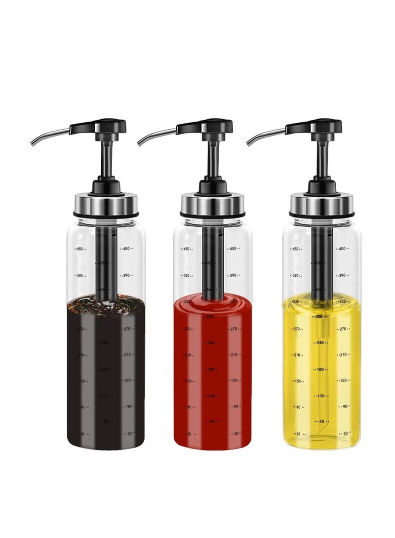 KASTWAVE Glass Squeeze Bottles 3 Pack 17 OZ No Drip Condiment Bottle Squeeze for Ketchup Salad Dressing Honey Oil Presser Sticky Sauce Squeeze Bottle for Kitchen and BBQ - Image 1