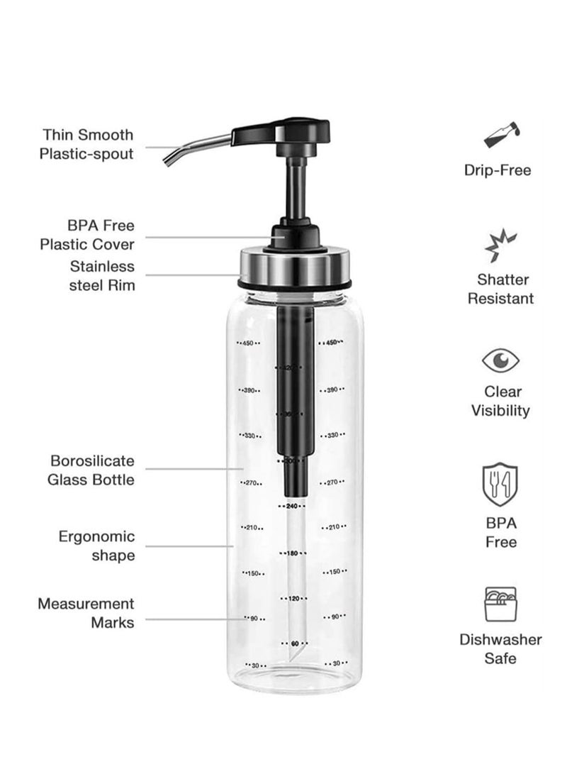KASTWAVE Glass Squeeze Bottles 3 Pack 17 OZ No Drip Condiment Bottle Squeeze for Ketchup Salad Dressing Honey Oil Presser Sticky Sauce Squeeze Bottle for Kitchen and BBQ - Image 5