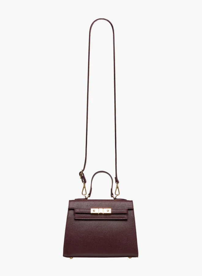 Flora Bella By Shoexpress Textured Satchel Bag with Detachable Strap and Flap Closure