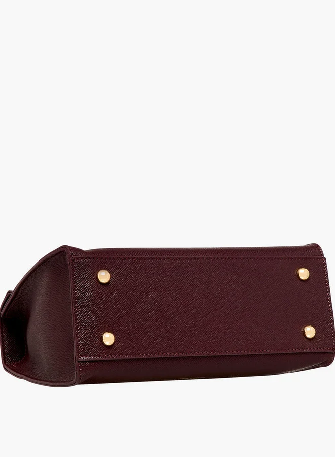 Flora Bella By Shoexpress Textured Satchel Bag with Detachable Strap and Flap Closure