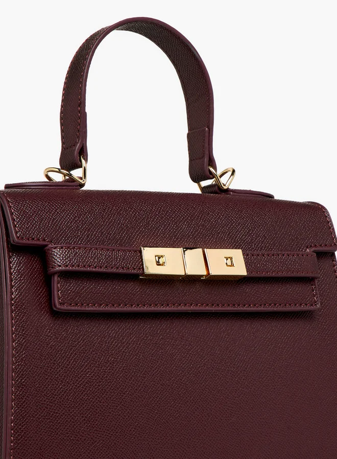 Flora Bella By Shoexpress Textured Satchel Bag with Detachable Strap and Flap Closure