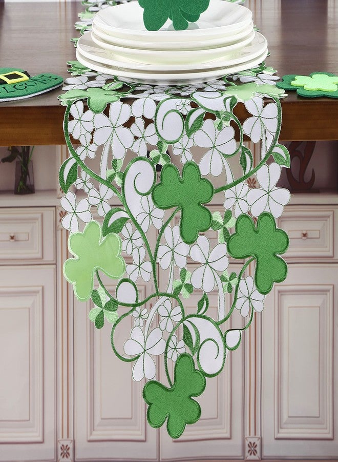 GRANDDECO مفرش طاولة ربيعي من غرانديكو، مزين بتطريزات على شكل زهرة البرسيم، مناسب لتزيين طاولة الطعام والمطبخ، مقاس 13 بوصة × 83 بوصة، لون أخضر. - Image 3