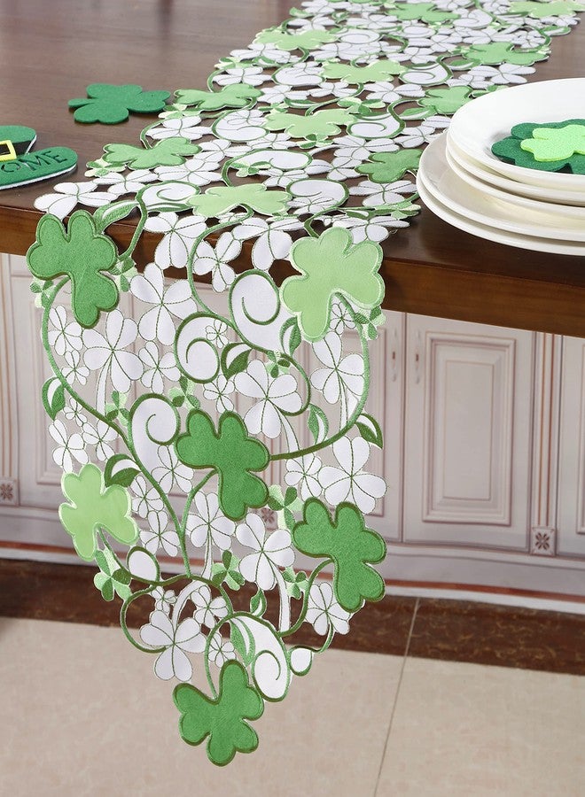 GRANDDECO مفرش طاولة ربيعي من غرانديكو، مزين بتطريزات على شكل زهرة البرسيم، مناسب لتزيين طاولة الطعام والمطبخ، مقاس 13 بوصة × 83 بوصة، لون أخضر. - Image 4