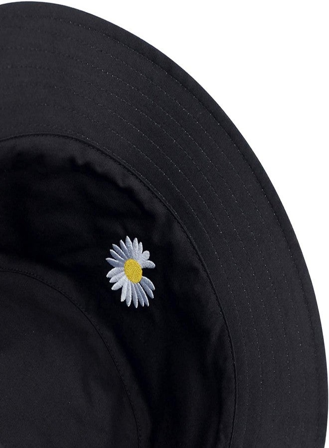 INFISPACE® Unisex Reversible-Two Sided Little Daisy Floral Print Summer Travel Beach Hat (Black) - Image 4
