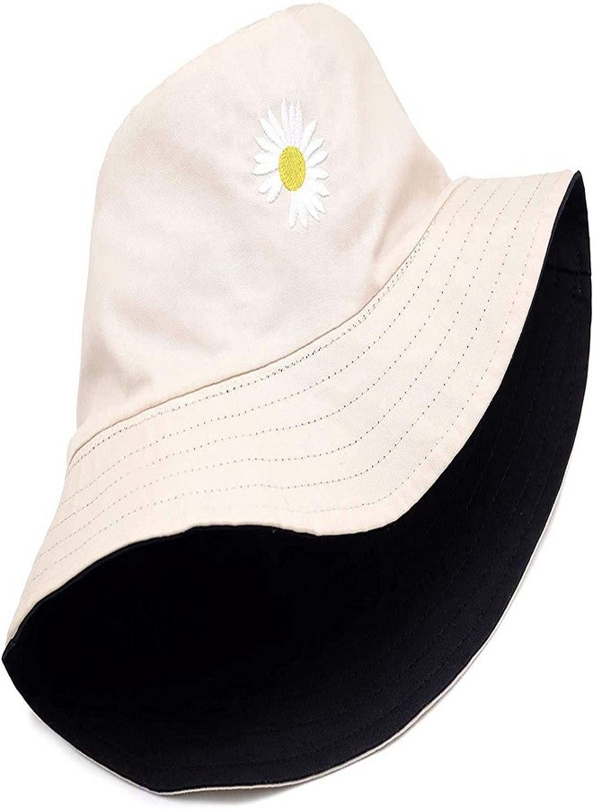 INFISPACE® Unisex Reversible-Two Sided Little Daisy Floral Print Summer Travel Beach Hat (Black) - Image 2