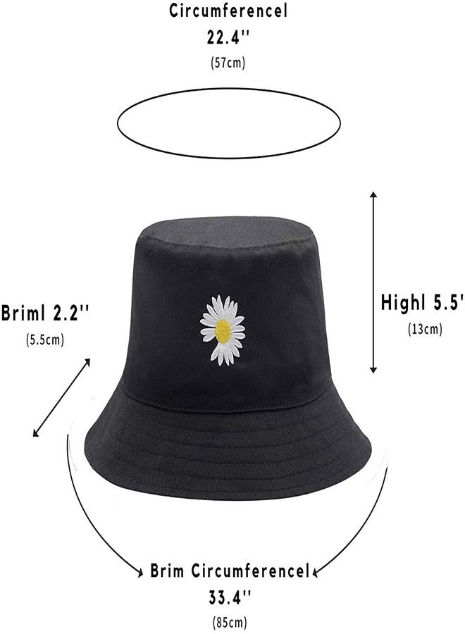 INFISPACE® Unisex Reversible-Two Sided Little Daisy Floral Print Summer Travel Beach Hat (Black) - Image 5