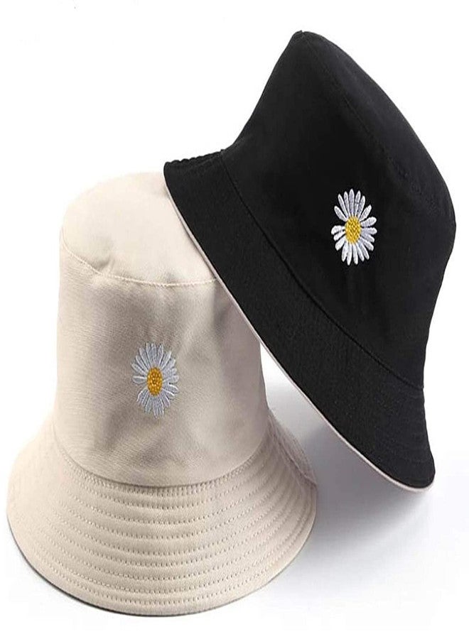 INFISPACE® Unisex Reversible-Two Sided Little Daisy Floral Print Summer Travel Beach Hat (Black) - Image 1