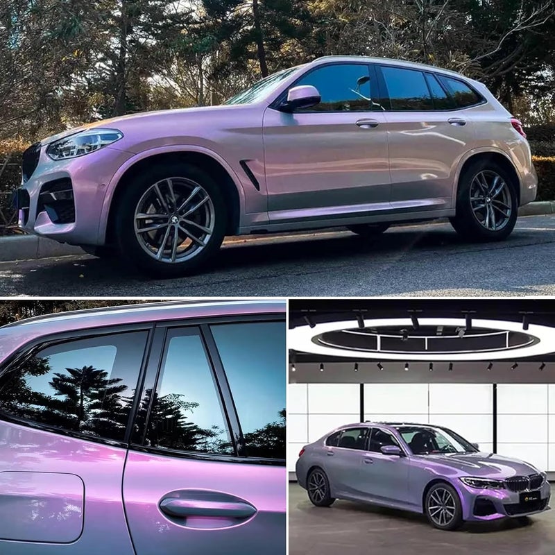 Foneso Chameleon Vinyl Wrap Grey to Purple, Glossy Car Wrap Vinyl with Air Release Self Adhesive Vehicle Body Decal Stickers Film Color Change DIY Car Wrap for Automotive Exterior Interior 1ft x 10ft - Image 3