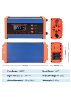 Generic Pure Sine Wave Inverter, 1000W Continuous 500W DC 12V Hybrid Solar Power Converter with USB Interface PSW-1000W  - Image 2