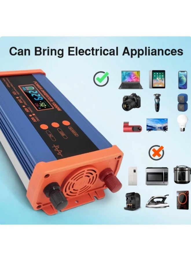 Generic - Pure Sine Wave Inverter, 1000W Continuous 500W DC 12V Hybrid Solar Power Converter with USB Interface PSW-1000W - Image 1