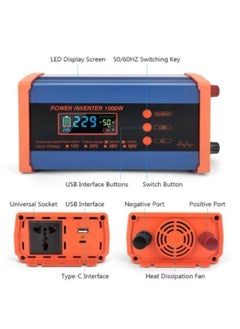 Generic Pure Sine Wave Inverter, 1000W Continuous 500W DC 12V Hybrid Solar Power Converter with USB Interface PSW-1000W  - Image 3