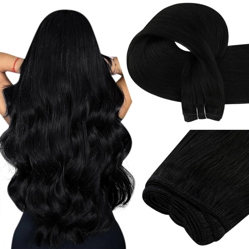 Easyouth Weft Hair Extensions Real Human Hair for Black Women Human Hair Sew in Extensions Jet Black Soft and Smooth Sew in Weft Hair Extension Human Hair 18 Inch 100G