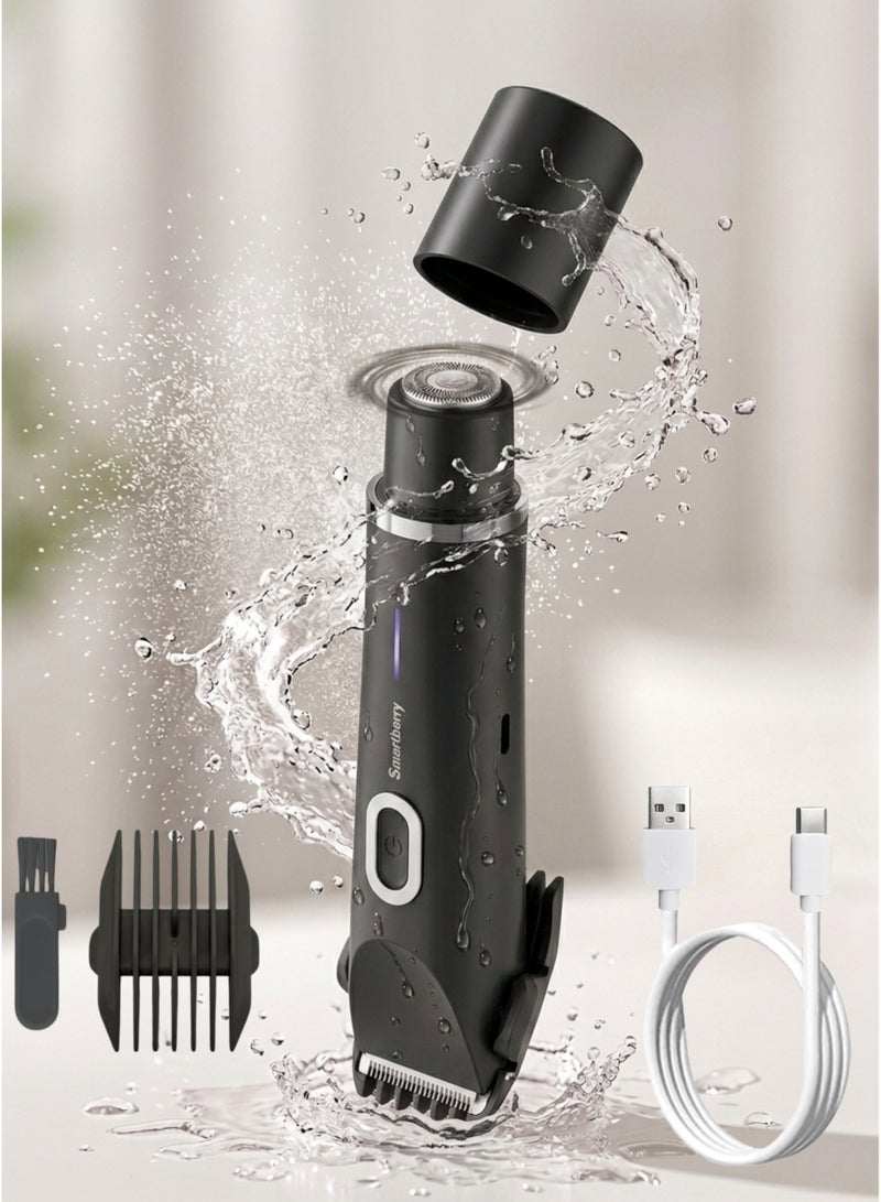 Smartbarry K01 Women's Bikini Trimmer & Electric Shaver – 2-in-1 Dual Head Cordless Hair Remover, IPX7 Waterproof Wet & Dry Shaving, USB Rechargeable Type-C, Painless Lady Shaver for Bikini Line, Legs, Face, Arms & Underarms, Black - Image 1