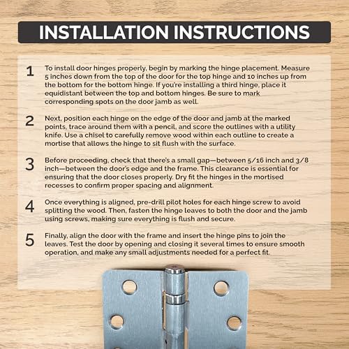 Hinge Outlet 4 Inch with 5/8 Inch Square Radius Ball Bearing Door Hinges, Heavy-Duty Steel, Removable Pin (Satin Nickel, 2 Pack) - Image 3