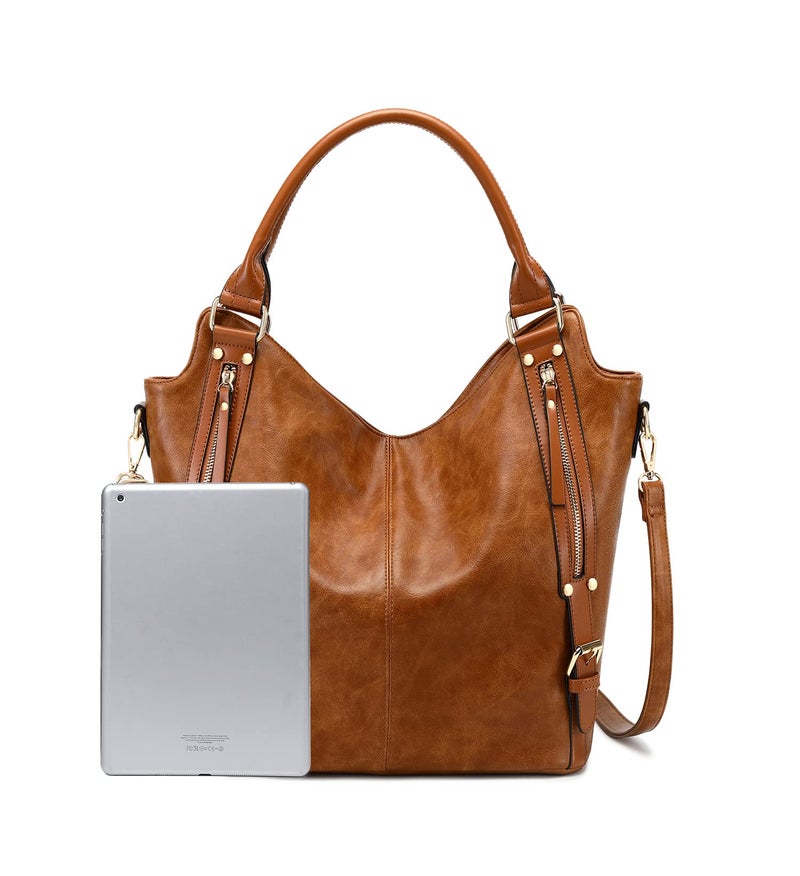 ITSCOSY Women Tote Bag Handbags PU Leather Fashion Hobo Shoulder Bags with Adjustable Shoulder Strap (M, Light brown) - Image 2
