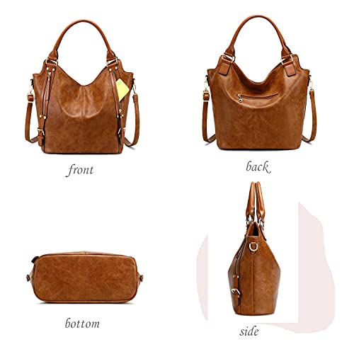ITSCOSY Women Tote Bag Handbags PU Leather Fashion Hobo Shoulder Bags with Adjustable Shoulder Strap (M, Light brown) - Image 3