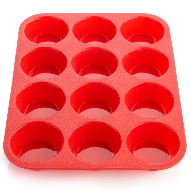 Inditradition Silicone Muffin Cupcake Mould 12 Cavity Red - Image 1
