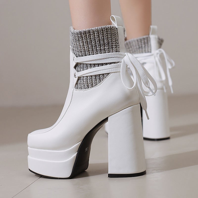 Winter Square Head Thick Bottom Punk Wind 40-50 Plus Size Stitching Low Boots - Image 2