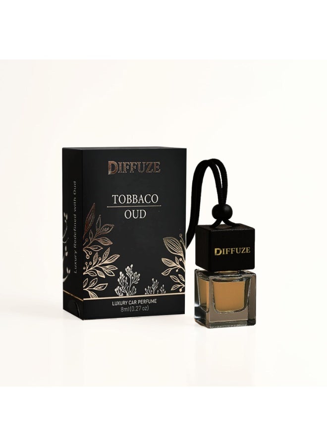 DIFFUZE Premium  Car Hanging Air Freshener Pod with Wooden Lid - Luxury Car Perfume with Essential Oil | Tobacco Oud Scent | Long Lasting Car Air Freshener | Best Gift For Car Lovers | 08 ML - Image 1